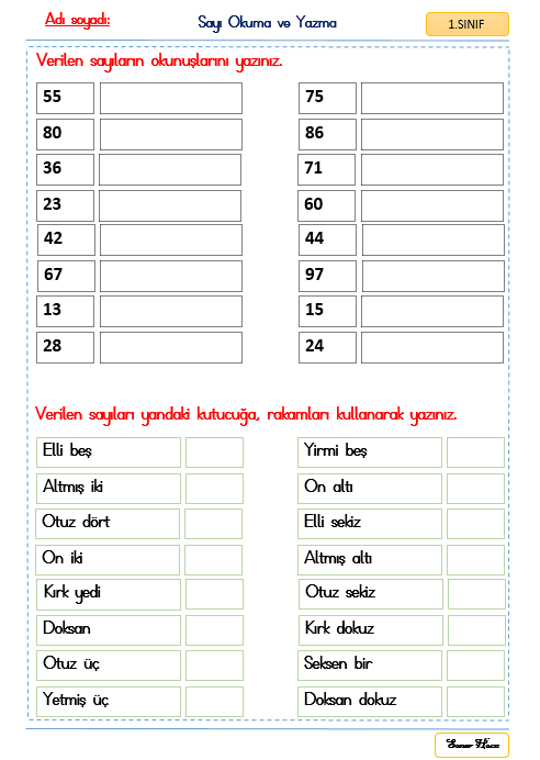 1 sinif sayilarin okunusu soner hoca