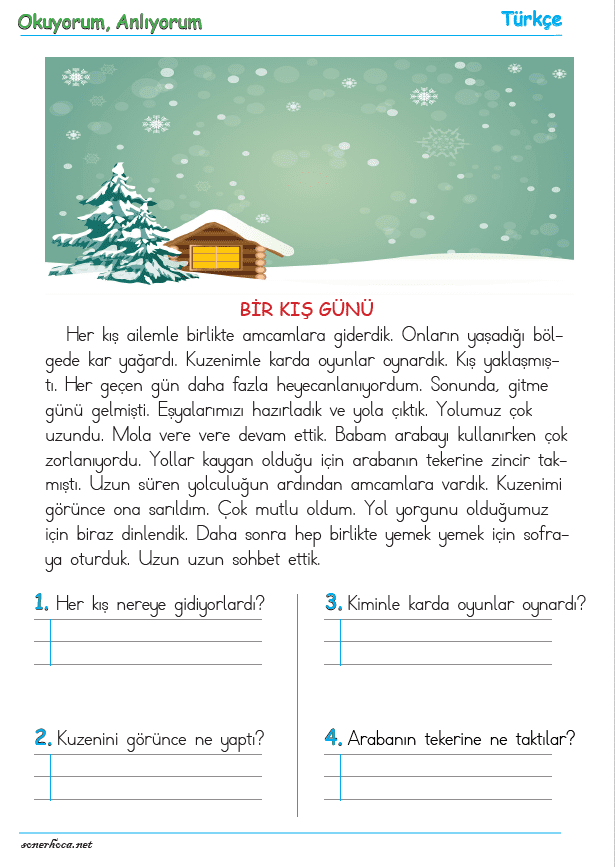 1. Sınıf Okuma Anlama Metni – 10 (Bir Kış Günü)