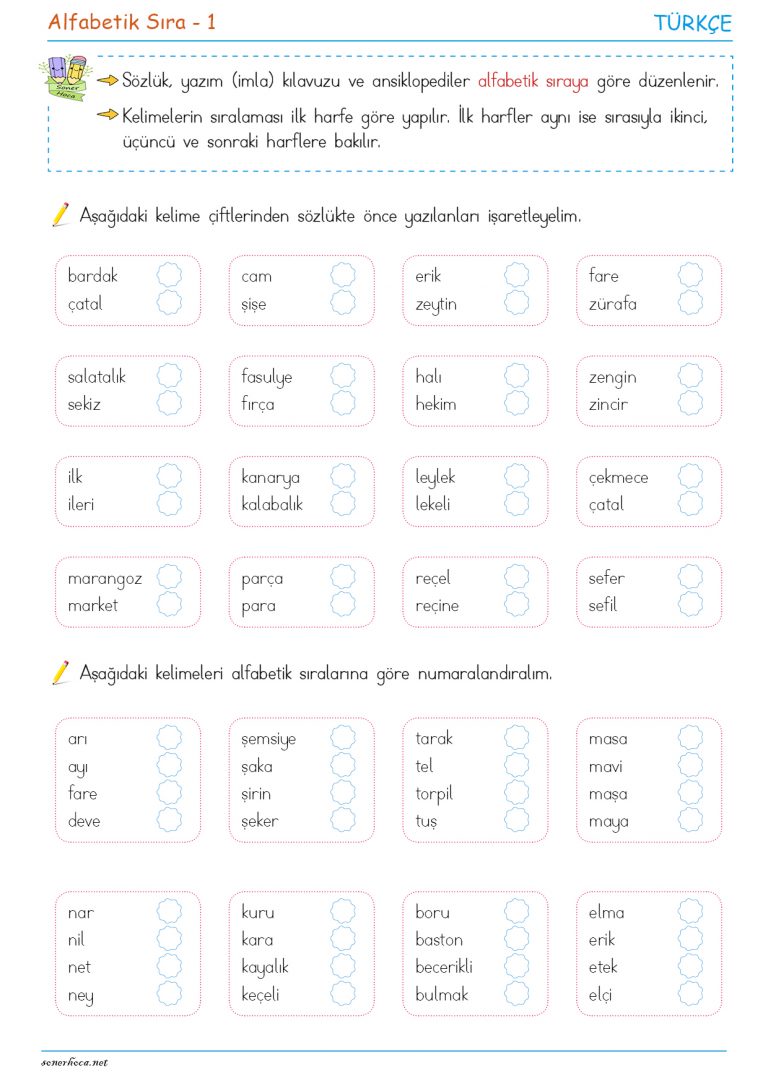 3 Sınıf Türkçe Alfabetik Sıralama kuponu nasl doldurulur: Altl