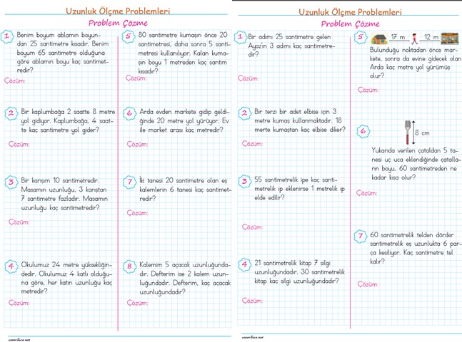 2. Sınıf Uzunluk Ölçme Problemleri