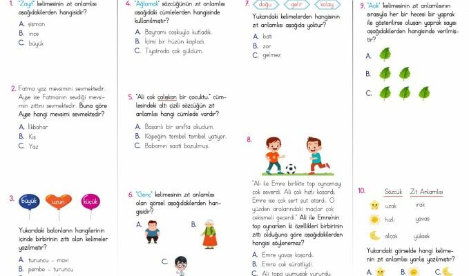 2. Sınıf Zıt Anlamlı Kelimeler Test PDF