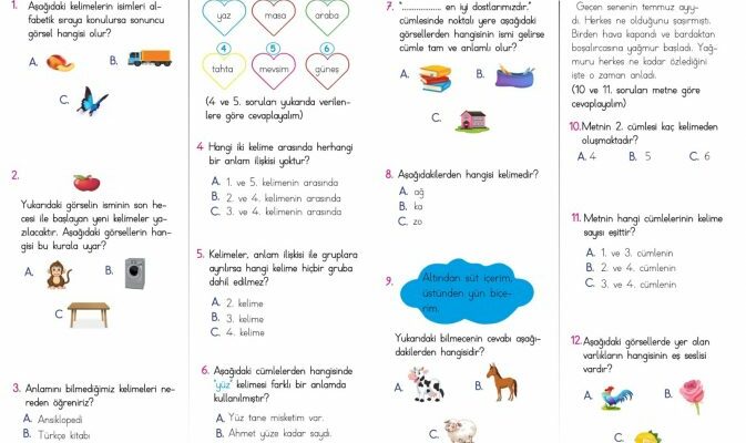 2. Sınıf Kelime Bilgisi Kazanım Testi PDF – 1