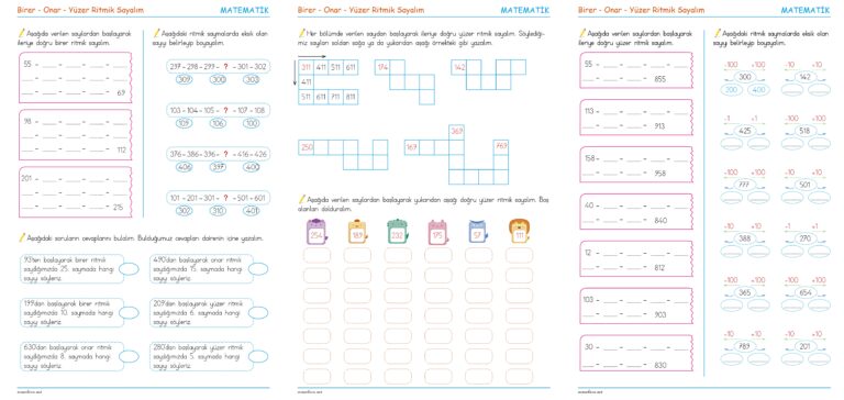 3. Sınıf Matematik Birer – Onar – Yüzer Ritmik Sayma