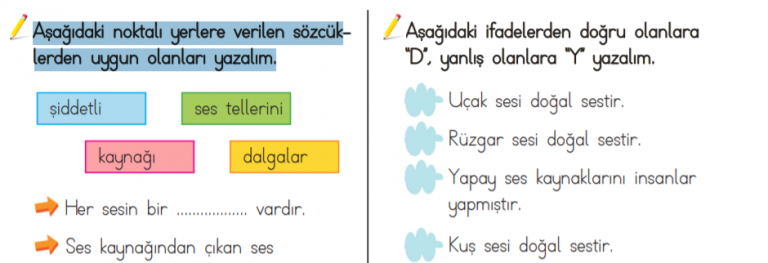 3. Sınıf Fen Bilimleri Ses Kaynakları Konu Anlatımı ve Etkinlik, Test Pdf