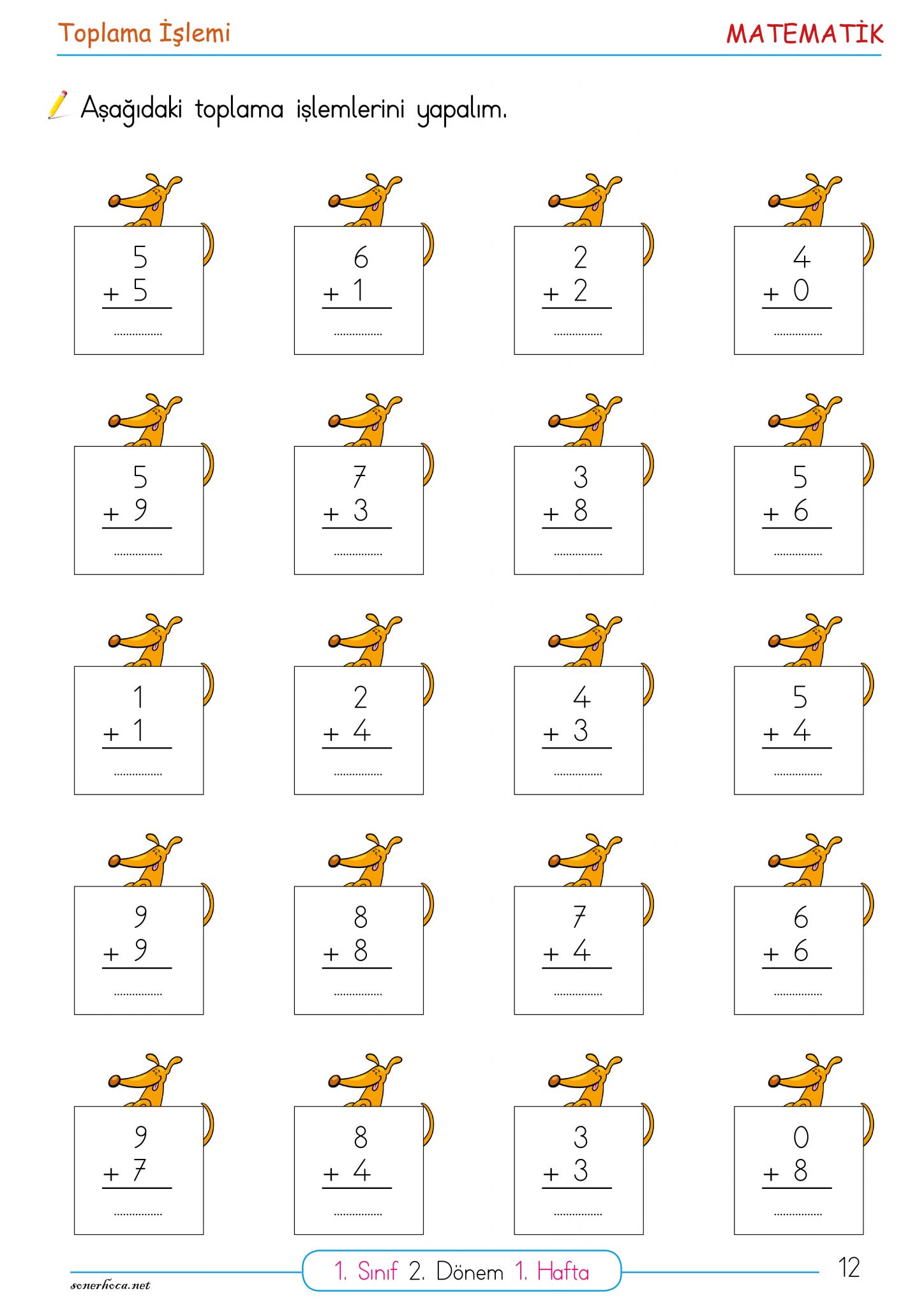 1. Sınıf Matematik Toplama İşlemi Etkinlikleri, Çalışma Kağıtları Pdf