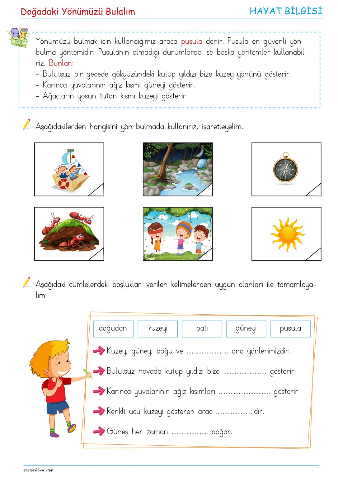 3. sınıf Doğadaki Yönümüzü Bulalım etkinlik ve çalışma sayfaları pdf