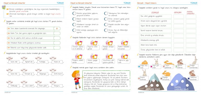 3. Sınıf Gerçek ve Hayal Unsuru İfadeler