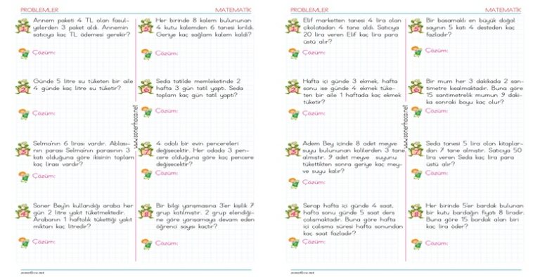 2. Sınıf Çarpma İşlemi Problemleri – 4