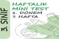 3. Sınıf Haftalık Mini Test (1. Dönem 7. Hafta)